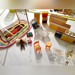 Lot Of Vintage Miniatures Dollhouse Miniatures - Tomy Kitchen and Fisher Price